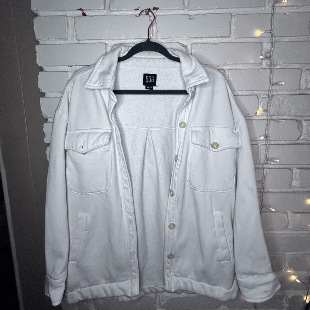 White Long Sleeve BOG Urban Outfitters Fleece Button Up Sweater